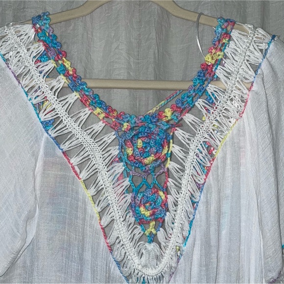 NWT FavLux Open Back Swim Coverup Rainbow Crochet Accents - Picture 2 of 9